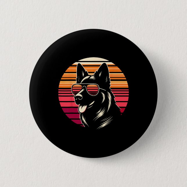 Cool German Shepherd Dog Retro Sunset Art Style Ch 2 Inch Round Button (Front)