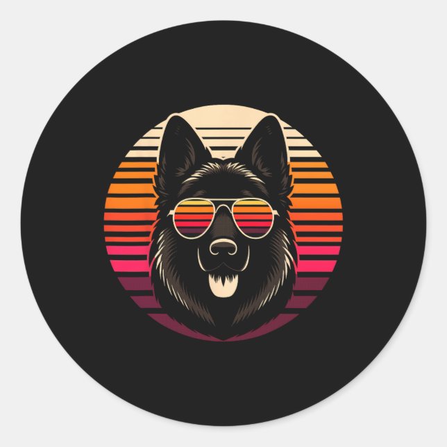 Cool German Shepherd Dog Retro Sunset Art Style Ch Classic Round Sticker (Front)