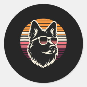 Cool German Shepherd Dog Retro Sunset Art Style Ch Classic Round Sticker
