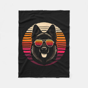 Cool German Shepherd Dog Retro Sunset Art Style Ch Fleece Blanket