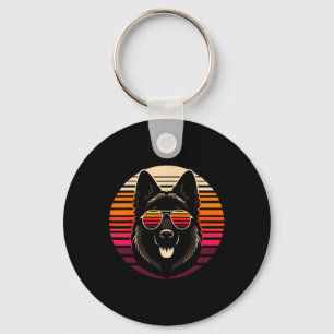 Cool German Shepherd Dog Retro Sunset Art Style Ch Keychain