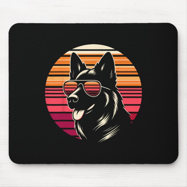 Cool German Shepherd Dog Retro Sunset Art Style Ch Mouse Pad (Front)