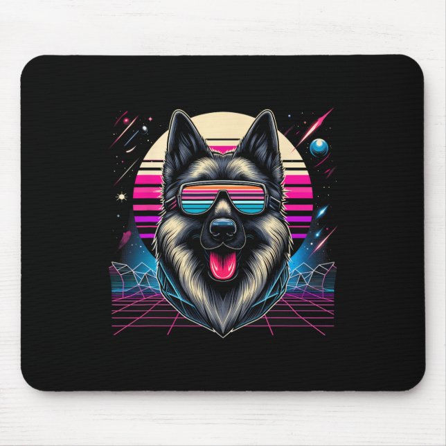 Cool German Shepherd Dog Retrofuturism Art Style C Mouse Pad (Front)