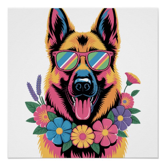 Cool German Shepherd in Neon Shades Poster (Front)