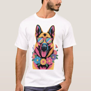 Cool German Shepherd in Neon Shades T-Shirt