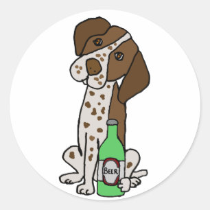 Cool German Short-haired Pointer Dog Drinking Beer Classic Round Sticker
