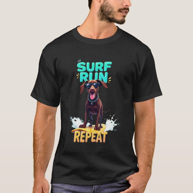 Cool German Shorthaired Pointer Surfing Dog T-Shirt (Front)