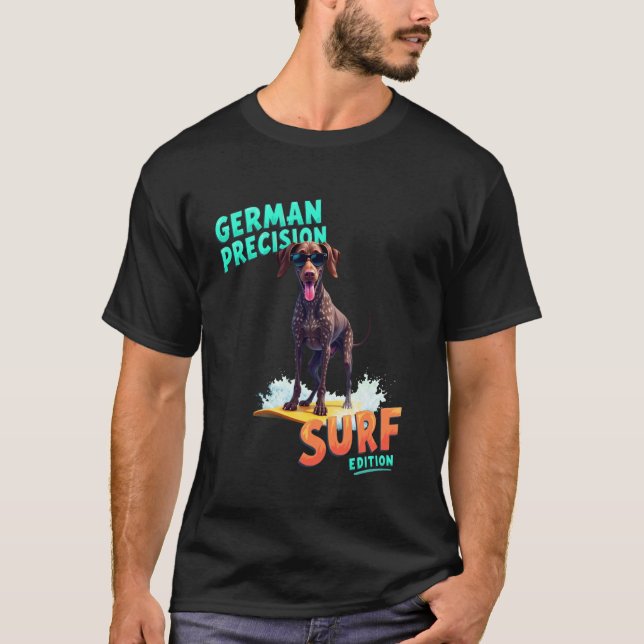 Cool German Shorthaired Pointer Surfing Dog T-Shirt (Front)