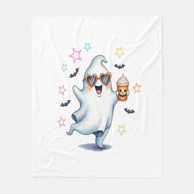 Cool Ghost Halloween Vibes Fleece Blanket (Front)