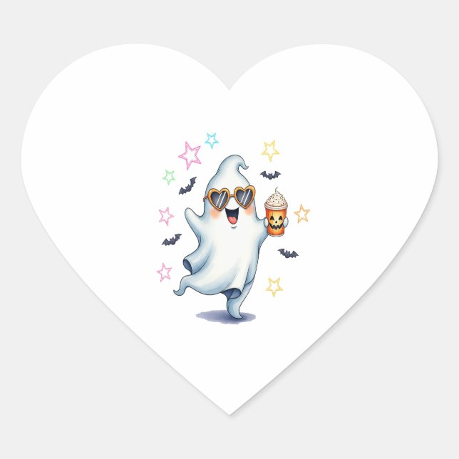 Cool Ghost Halloween Vibes Heart Sticker (Front)