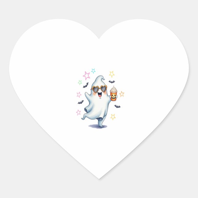 Cool Ghost Halloween Vibes Heart Sticker (Front)