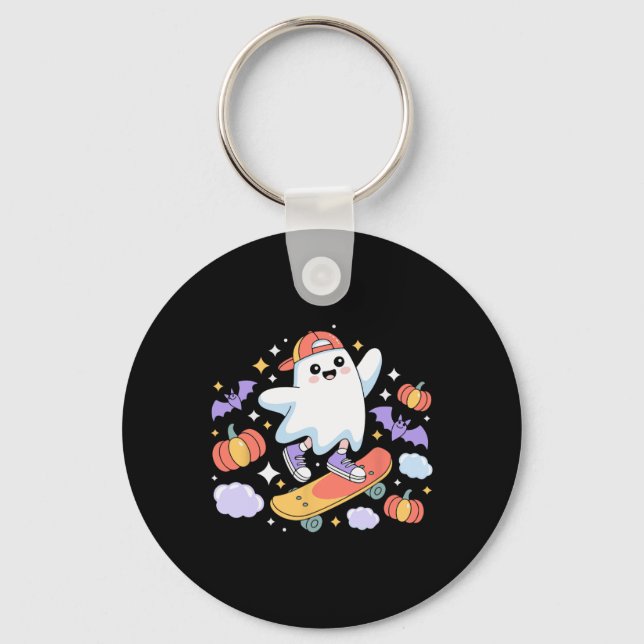 Cool Ghost Skateboarder Halloween Design With Pump Keychain (Front)