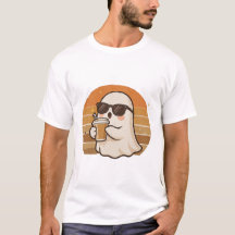 Cool Ghost with Coffee Halloween T-Shirt 
