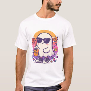 Cool Ghost with Pumpkin Spice – Retro Halloween Te T-Shirt