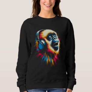 Cool Gibbon Monkey Headphone Music Art Christmas B Sweatshirt