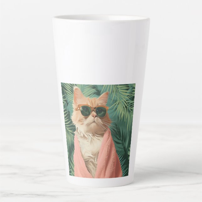 Cool Ginger Cat Vacation Vibes Aesthetic Latte Mug (Front)