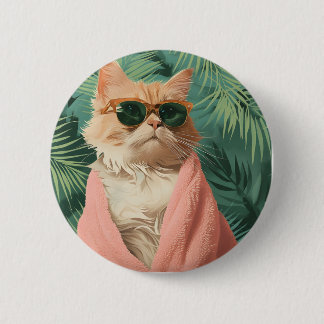 Cool Ginger Cat Vacation Vibes button pin