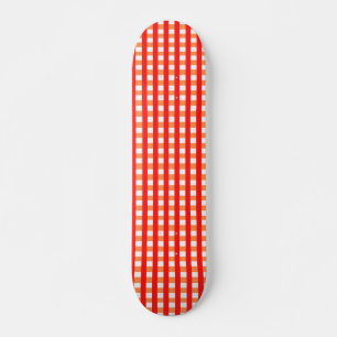 Cool Gingham Orange, Red and White Pattern Design Skateboard