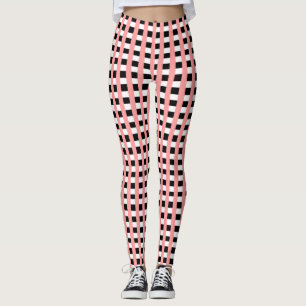 Cool Gingham Pink Black and White Pattern Design Leggings