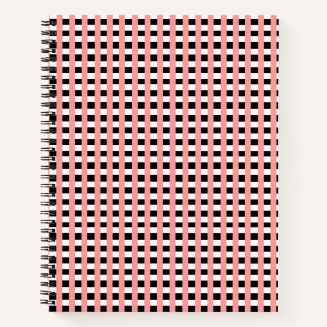 Cool Gingham Pink Black and White Pattern Design Notebook (Front)