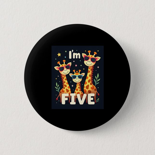 Cool Giraffe 5th Birthday Party 5 Year Old Toddler 2 Inch Round Button (Front)