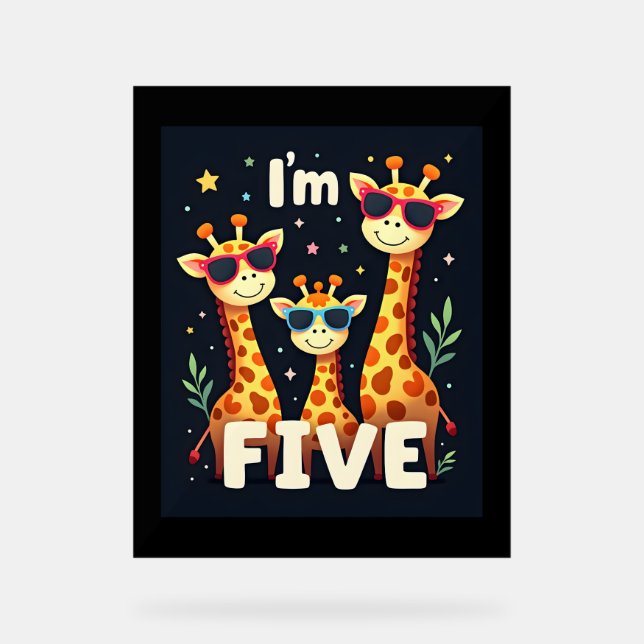 Cool Giraffe 5th Birthday Party 5 Year Old Toddler Acrylic Sign (Front)