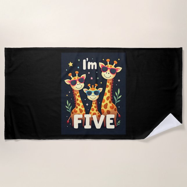 Cool Giraffe 5th Birthday Party 5 Year Old Toddler Beach Towel (Front)