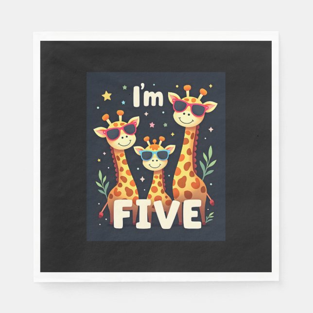 Cool Giraffe 5th Birthday Party 5 Year Old Toddler Napkin (Front)