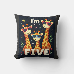 Cool Giraffe 5th Birthday Party 5 Year Old Toddler Throw Pillow