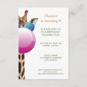 Cool Giraffe and Bubblegum Party Invitation