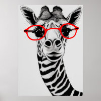 Cool Giraffe in Red Glasses Giraffe Drawing Art