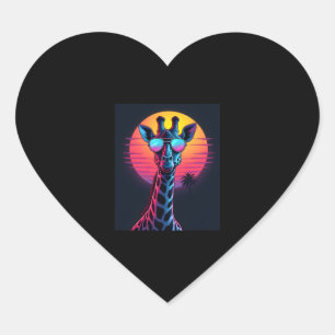 Cool Giraffe In Sunglasses Under Sunset Long Sleev Heart Sticker