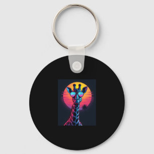 Cool Giraffe In Sunglasses Under Sunset Long Sleev Keychain