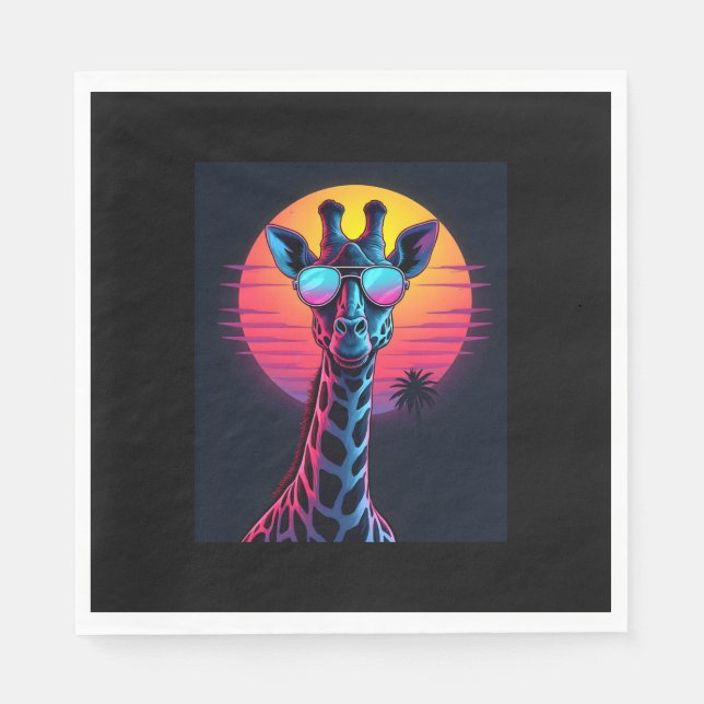 Cool Giraffe In Sunglasses Under Sunset Long Sleev Napkin (Front)