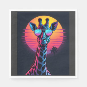 Cool Giraffe In Sunglasses Under Sunset Long Sleev Napkin