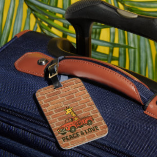 Cool Giraffe Riding a Peace Truck Luggage Tag