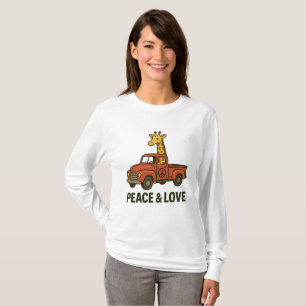 Cool Giraffe Riding a Peace Truck T-Shirt