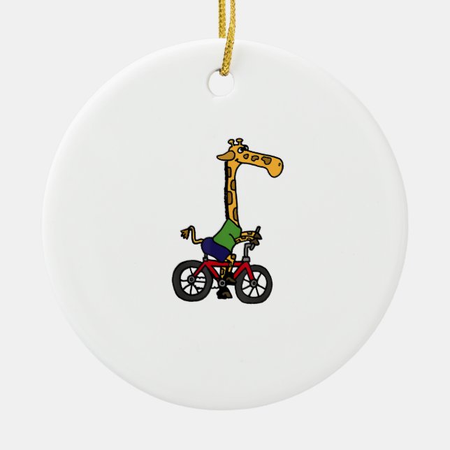Cool Giraffe Riding Bicycle  Ceramic Ornament (Front)