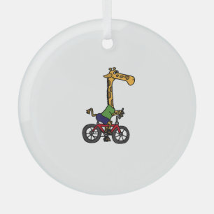 Cool Giraffe Riding Bicycle Glass Ornament