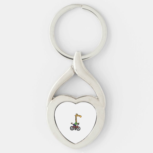 Cool Giraffe Riding Bicycle  Keychain (Front)