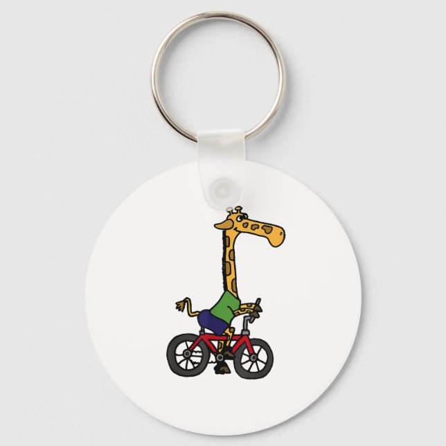 Cool Giraffe Riding Bicycle  Keychain (Front)