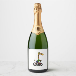 Cool Giraffe Riding Bicycle Sparkling Wine Label
