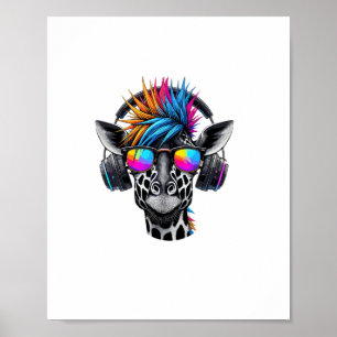 Cool Giraffe Sunglasses Headphones Giraffes Poster
