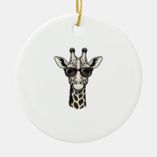 Cool Giraffe Sunglasses Vintage Engraving Shirt_1 Ceramic Ornament