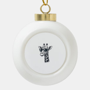 Cool Giraffe Sunglasses Vintage Engraving T-Shirt_ Ceramic Ball Christmas Ornament
