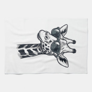 Cool Giraffe Sunglasses Vintage Engraving T-Shirt_ Kitchen Towel