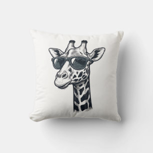 Cool Giraffe Sunglasses Vintage Engraving T-Shirt_ Throw Pillow