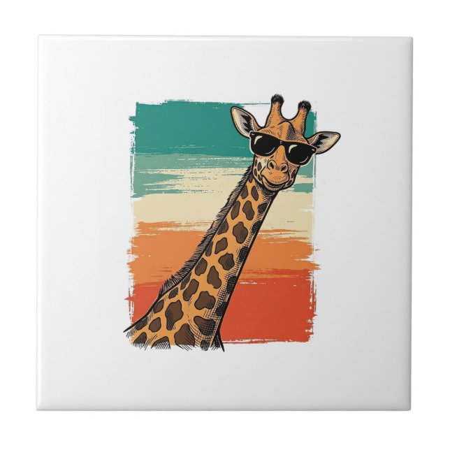 Cool Giraffe Sunglasses Vintage Sunset Shirt_1 Tile (Front)