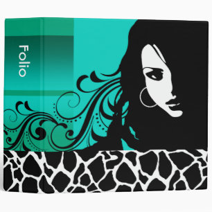 Cool Girl Giraffe Fashion Design Portfolio (aqua) Binder