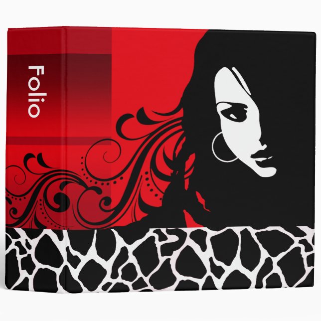 Cool Girl Giraffe Fashion Design Portfolio (red) Binder (Front/Spine)